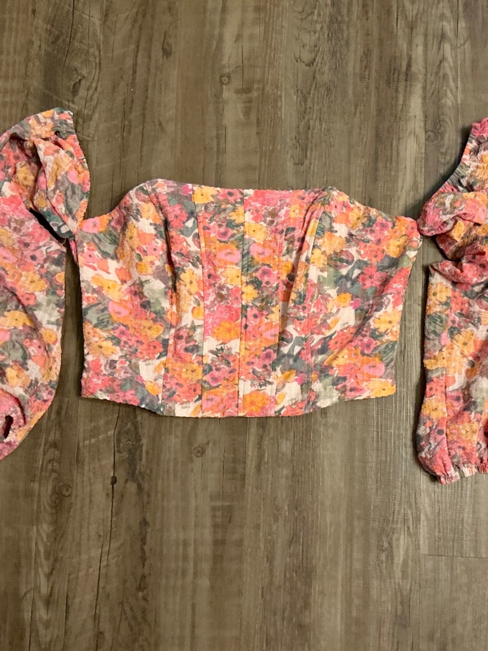 Wild Fable Floral Long Sleeve Smocked Back Corset Top, size S
